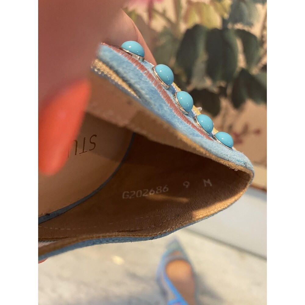 Stuart Weitzman Cotton Candy Heels Womens Size 9 Blue Studded Mesh Pointed Toe - Picture 6 of 6